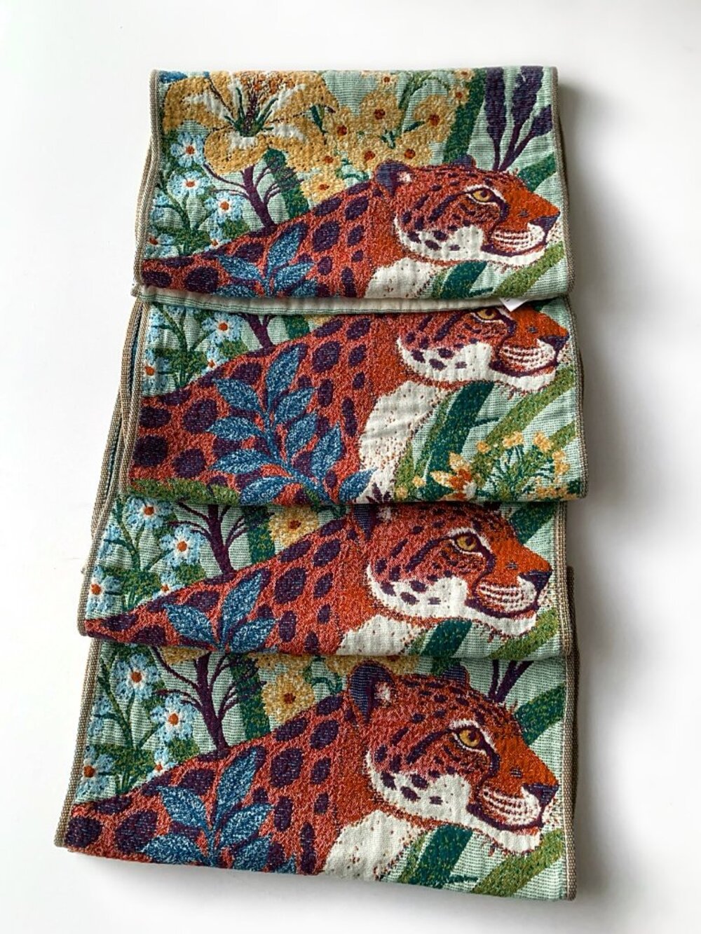 Set of 4 Jaguar hand towels 14X29” Floral Green - Picture 2 of 6